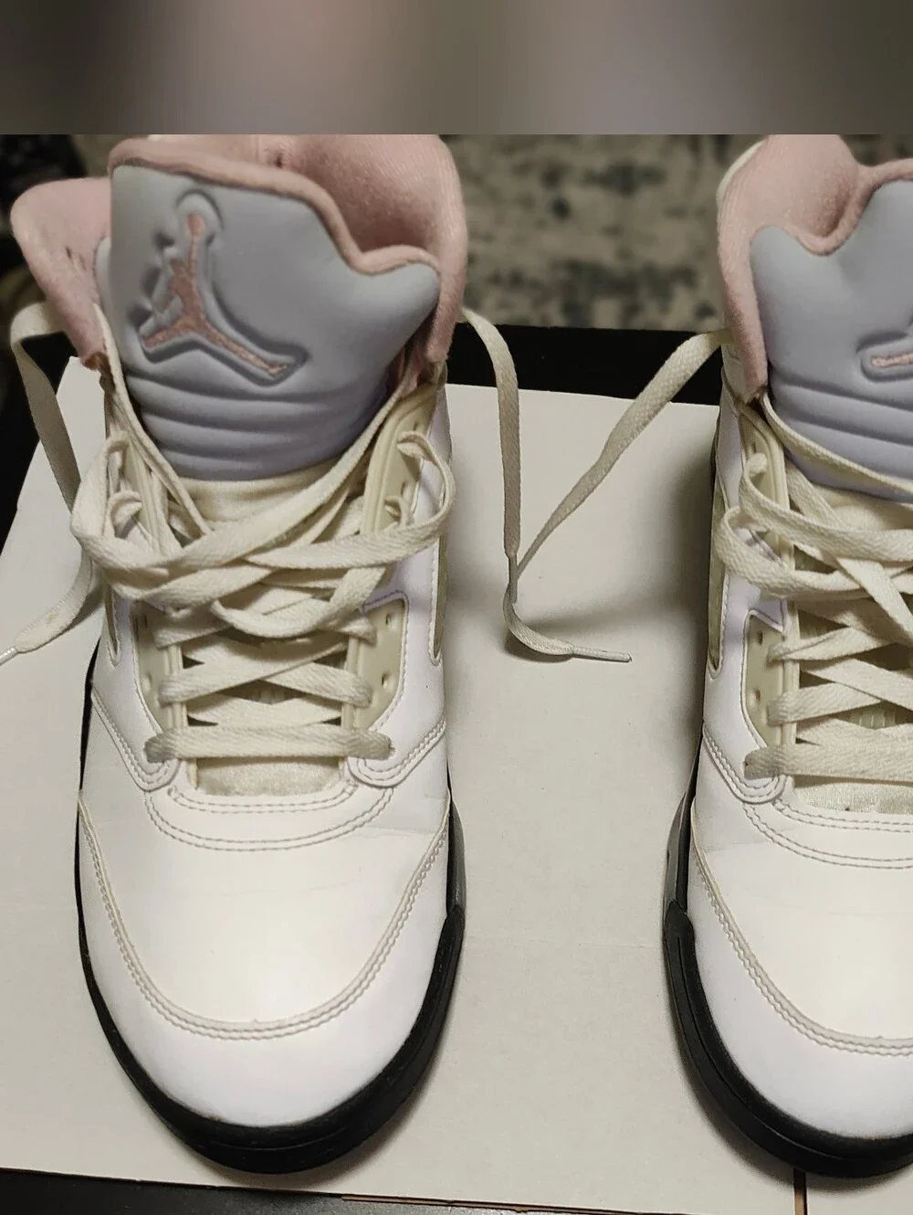 Jordan Men White & Pink High-Top Sneakers with Black Sole